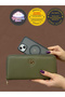 Large Phone Compartment Leather Women's Wallet Clutch Bag Green with Gold Details