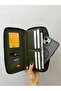 Large Phone Compartment Leather Women's Wallet Clutch Bag Green with Gold Details - 3