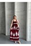 Women's Burgundy Ethnic Pattern Elegant Cut-Out Back Chest Shoulder Strap Fully Elastic Gipeli Dress