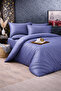 Striped Cotton Satin Indigo Hotel Series Elastic Bed Sheet Double Duvet Cover Set - 3