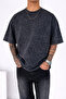Wash Detail Smoked Oversized Unisex Combed Cotton Tshirt