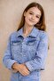 Girls' 2-Piece Set with Blue Flower-Embroidered Denim Jacket and Pants 23737 - 2