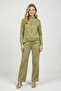 Limited Edition Slim Fit Scuba Green Jacket Ribbed Pants Set with Elastic Waist