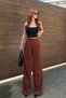 Women's Brown Pleated Palazzo Pants with Pencil Detail - 4