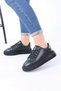 Jeri Black Matte Leather Lace-Up Women's Sports Shoes - 2