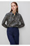 Women's Navy Blue 100% Cotton Patterned Regular Fit Shirt