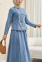 Denim Suit with Snap Buttons on the Front and Lace Detail on the Skirt - Ice Blue - 3