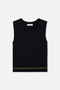 Women's Black Sleeveless Crew Neck T-Shirt with Stitching Detail - 4