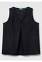 Women's Black 100% Linen V-Neck Sleeveless Wide Cut Blouse - 2