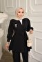 Black Collared Tunic with Bronched Detail and Trousers Set - 3