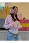 Women's Parfait Pink Color Hooded Fleece-Lined Crop Sweatshirt Cardigan - 4
