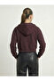 Women's Burgundy 2 Thread Zippered K Hooded Short Sweatshirt Nj35 - 3