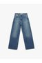 Buttoned Pocket Detail Regular Waist Loose Fit Denim Trousers - Loose Straight Fit Jeans - 5