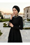 Crystal Tulle Lined Black Ready-made Hijab Hijab Evening Dress Bonnet - 6