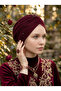 Crystal Tulle Lined Burgundy Ready-made Hijab Hijab Evening Dress Bonnet - 8