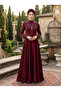 Crystal Tulle Lined Burgundy Ready-made Hijab Hijab Evening Dress Bonnet - 7