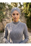 Design Tulle Crystal Stone Embroidered Double Sided Lined Gray Ready Turban Hijab Evening Dress Bonnet - 6