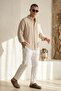 Premium Men's Beige Shirt Ls-19832 - 3