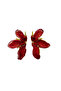 Burgundy Tulle Detailed and Crystal Stone Flower Earrings - 2