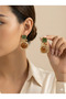 Retro Geometric Earrings in Green and Coffee Tones - 3