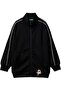 Boy's Black Sweatshirt with Printed Front and Back, Striped Sleeves and Zipper Detail