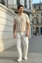 Chapa Regular Fit Polo Collar Men's Short Sleeve Textured Beige Knitwear T-Shirt - 3