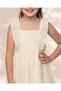 Girls Beige Organza Embroidered Dress - 5