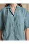 Women Blue Button Front Short Sleeve Shirt - 4