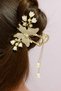 Gold Color Butterfly Figured Hair Clip with Pearl and Stone Detail – Stylish & Elegant Design - 3
