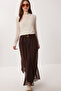 Wrinkled Effect Tulle Chiffon Skirt Lzv0055 Brown