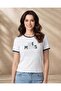 Women White Contrast Rib T Shirt