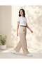 Women Beige Belted Flare Trousers - 2