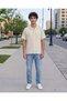 Men's Beige Striped Short Sleeve Shirt - 5