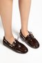 Women's Brown Wrinkled Patent Leather Lace-Up Bead Detailed Casual Loafer Ballerina Shoes - 5
