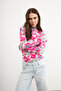 Women's Gray Pink Floral Patterned Body Suit with Finger Detail - 8
