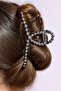 Black Metal Bead Detailed Latch Buckle – Modern Knob Hair Clip - 3
