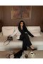 Imported Scuba Crepe Fabric Fringed Stone Accessory Detail Lined Special Design Jacket Pants Top and Bottom Set - 3