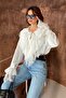 Women's White Lace Layered Tie-Neck Shirt - 6