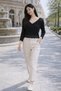 Women's Knitwear Blouse Black V-Neck Long Sleeve Openwork Lace Detailed Knitted Patterned Loose Seasonal - 2