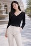 Women's Knitwear Blouse Black V-Neck Long Sleeve Openwork Lace Detailed Knitted Patterned Loose Seasonal - 6