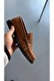 Women's Drawstring Tan Leather Loafer Casual Shoes Moccasin - 4
