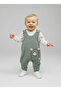 Baby Waffle Fabric Teddy Bear Embroidered Salopet Set – 2-Piece Set with Long Sleeve Bodysuit – Socks as a Gift - 4