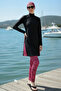 2-Piece Set (with Bonnet Gift) Burkini with Patterned Collar Edge and Leggings, Quick-Drying Islamic Swimwear D7 - 2