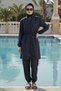 3-Piece Set (Top-Bottom) Elastic Waist High Neck Burkini Quick Drying Hijab Swimsuit Navy Blue - 2