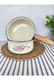 Pink Floral Patterned Enamel Sauce Bowl with Wooden Handle, Milk Bowl - 16cm - 5