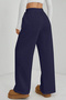Navy Blue Striped Modal Premium Fabric High Waist Baggy Wide Leg Sweatpants - 2