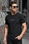 Focus on Special Textured Boucle Fabric Men's T-Shirt with Print Detail - 2