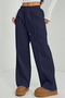 Navy Blue Striped Modal Premium Fabric High Waist Baggy Wide Leg Sweatpants - 5