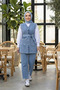 Women's Stone Embellished Belted Vest-Pants Light Denim Blue Two-Piece Set - 2