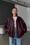 Women's Oversize Leather Bomber Jacket – Premium Relax Fit, Casual Chic, Belt Detail